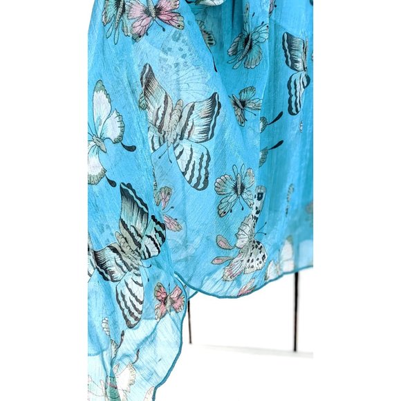 90s vintage blue butterfly sleeveless long maxi asymmetric hem boho dress - Picture 5 of 6